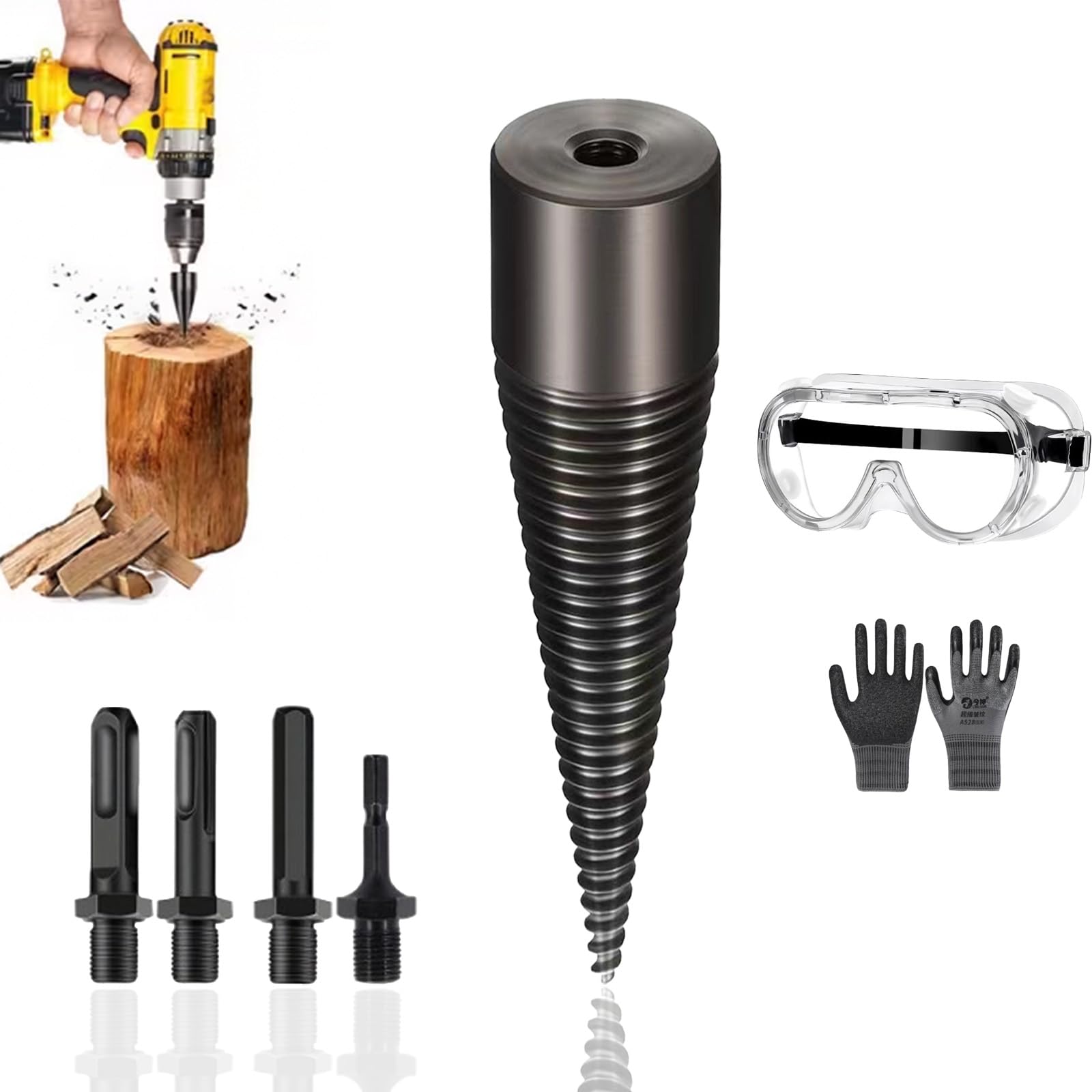 Heavy Duty Firewood Auger for Drill, 4 Shank Adapters (#32)