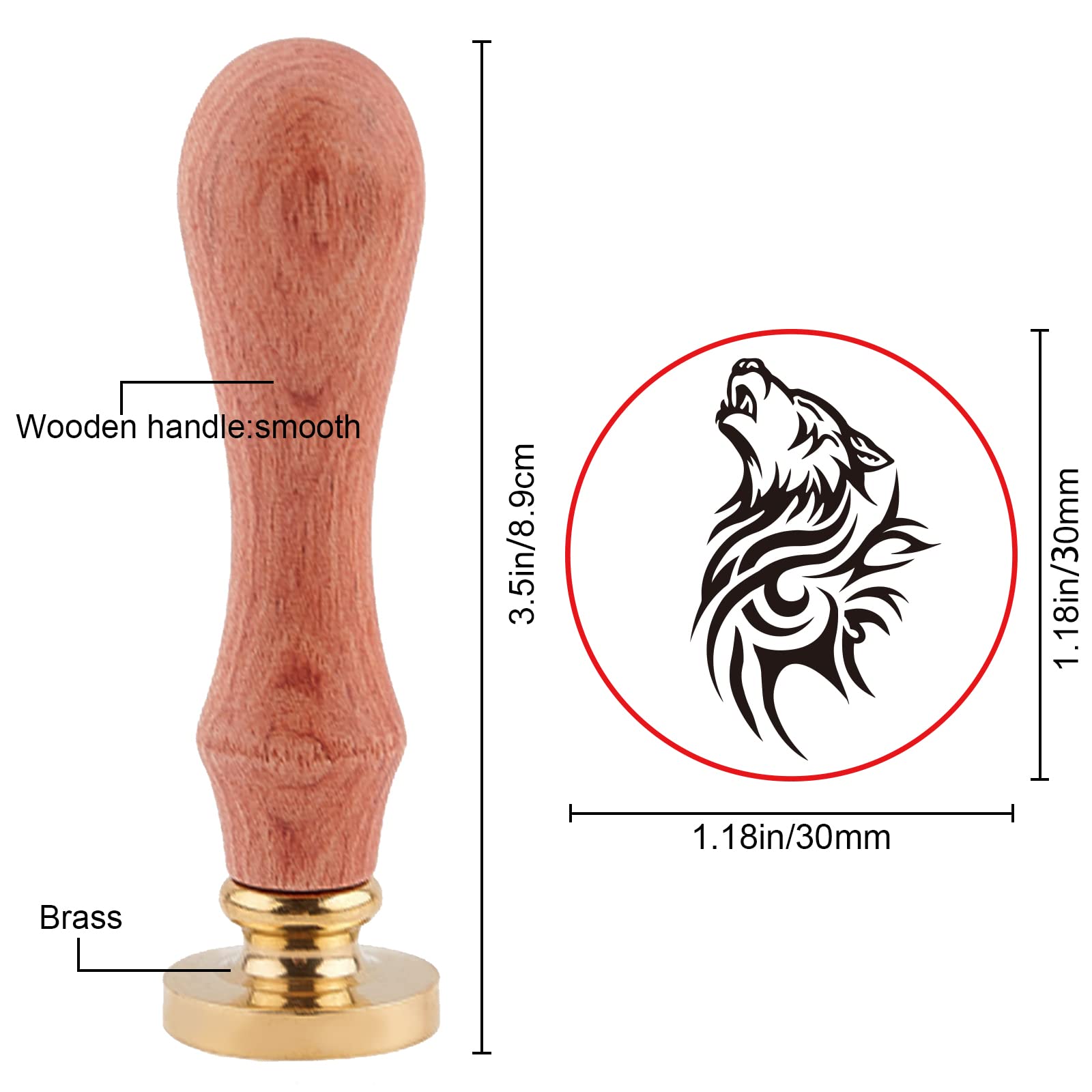 CRASPIRE Timbro Sigillo di Cera di Lupo Timbro di Cera di Montagna 30mm/1.18inch Timbro di Sigillo Testa in Ottone Rimovibile con Manico in Legno per