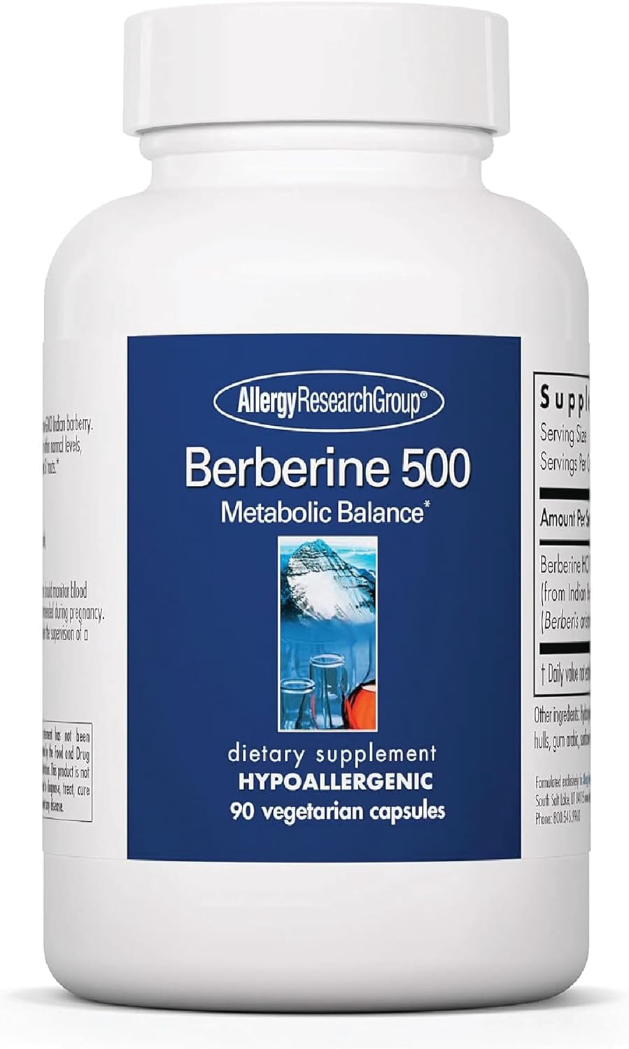 Allergy Research Group Berberine 500mg Supplement – Multi-Faceted Metabolic Support, Supports Healthy Cholesterol, Indian Barberry Root, Hypoallergenic, Vegetarian Capsules – 90 Count