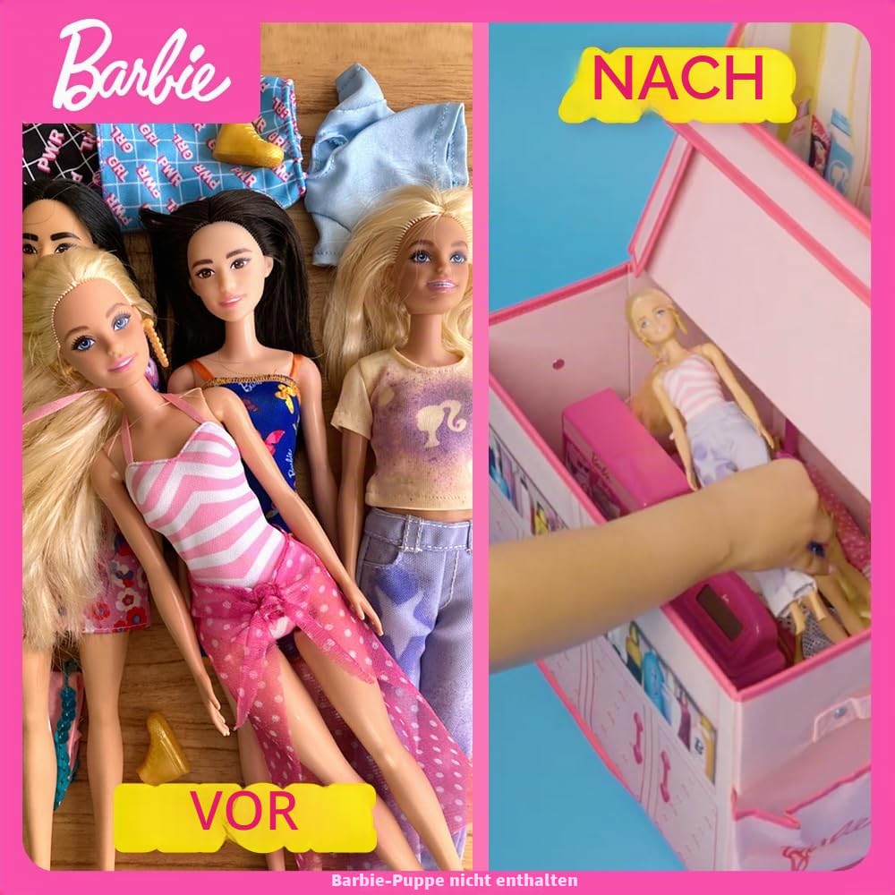 Barbie 2 in 1 Faltbare Aufbewahrungsbox und Schminktisch-Set - Platz für mehr als 60 Puppen und Zubehör - Spielzeug Organizer mit Fächern