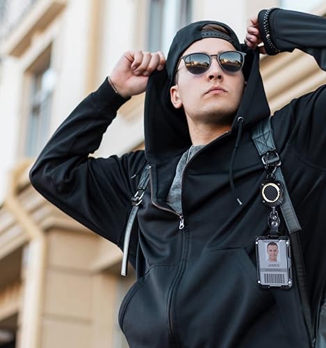 Miniatura 6 de LIUGX Portatarjetas retráctiles, llavero de mosquetón resistente, soporte para tarjetas de identificación duradero (capacidad para 4 tarjetas),