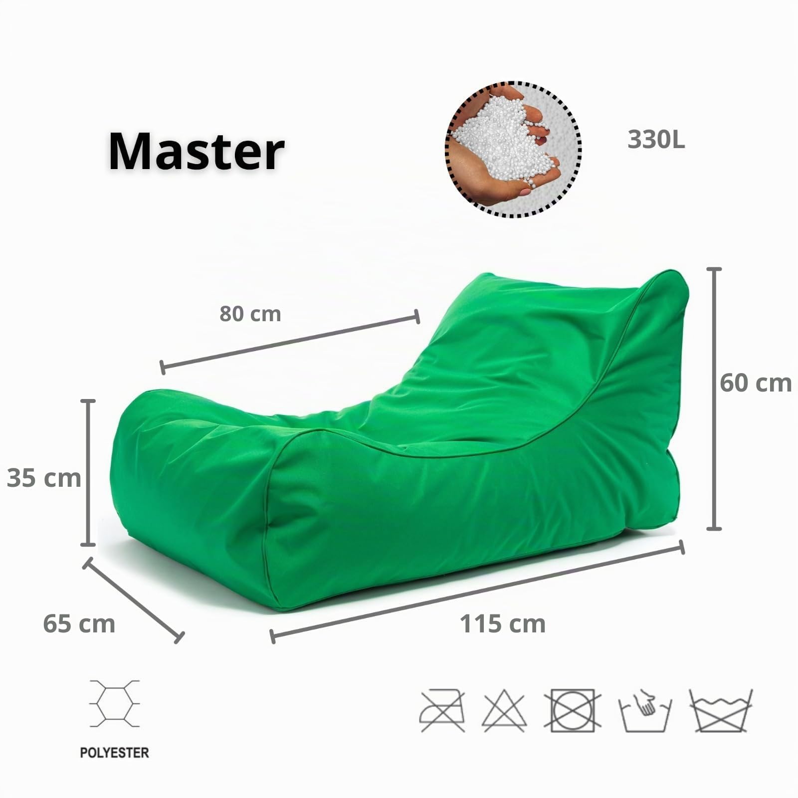 Ecopuf - Master Polyester Pouf Sessel Outdoor Chaise Longue - Sitzsack mit Staufach und Griff - Robuster Stoffsack - Entspannungssessel - Wohnungseinrichtung - 115x65x60cm, Weiß Nc3