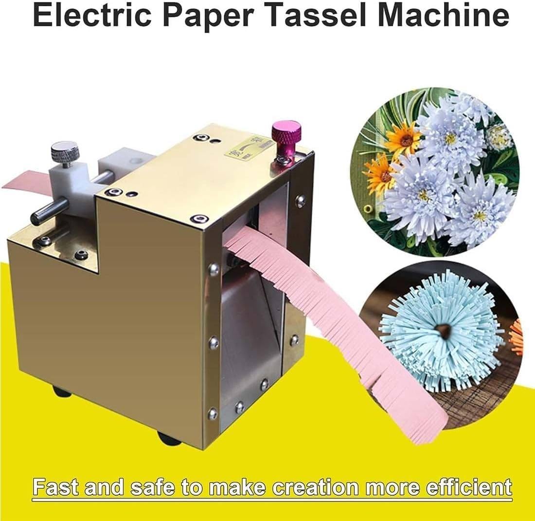 DIY Quilling Tassel Cutting Maker, Electric Paper Quilling Machine, Paper Flower Machine Tassel Depth and Width, Handmade Color Paper (Gold)