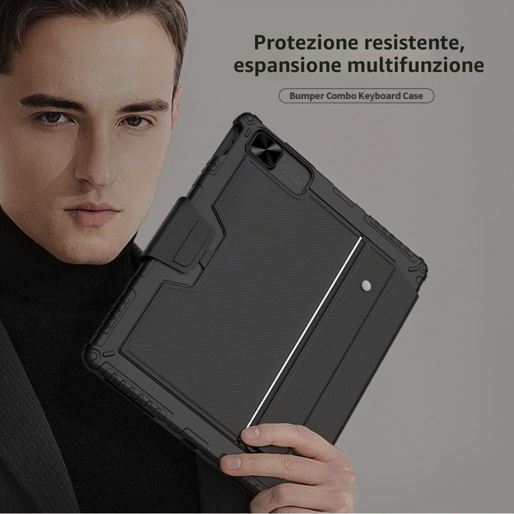 Nillkin Custodia con tastiera combinata compatibile con iPad Pro 12.9 2018/2020/2021/2022 (nero)
