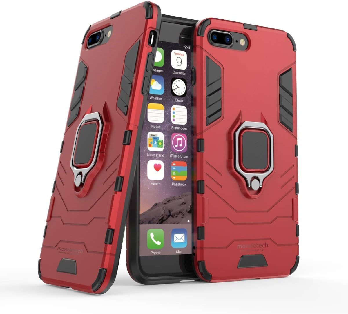 Case for Apple iPhone 8 Plus and Apple iPhone 7 Plus, Slim Drop Protection with Ring Stand, Magnetic Holder Compatible, Outdoor Shockproof Heavy Duty Cover, Red
