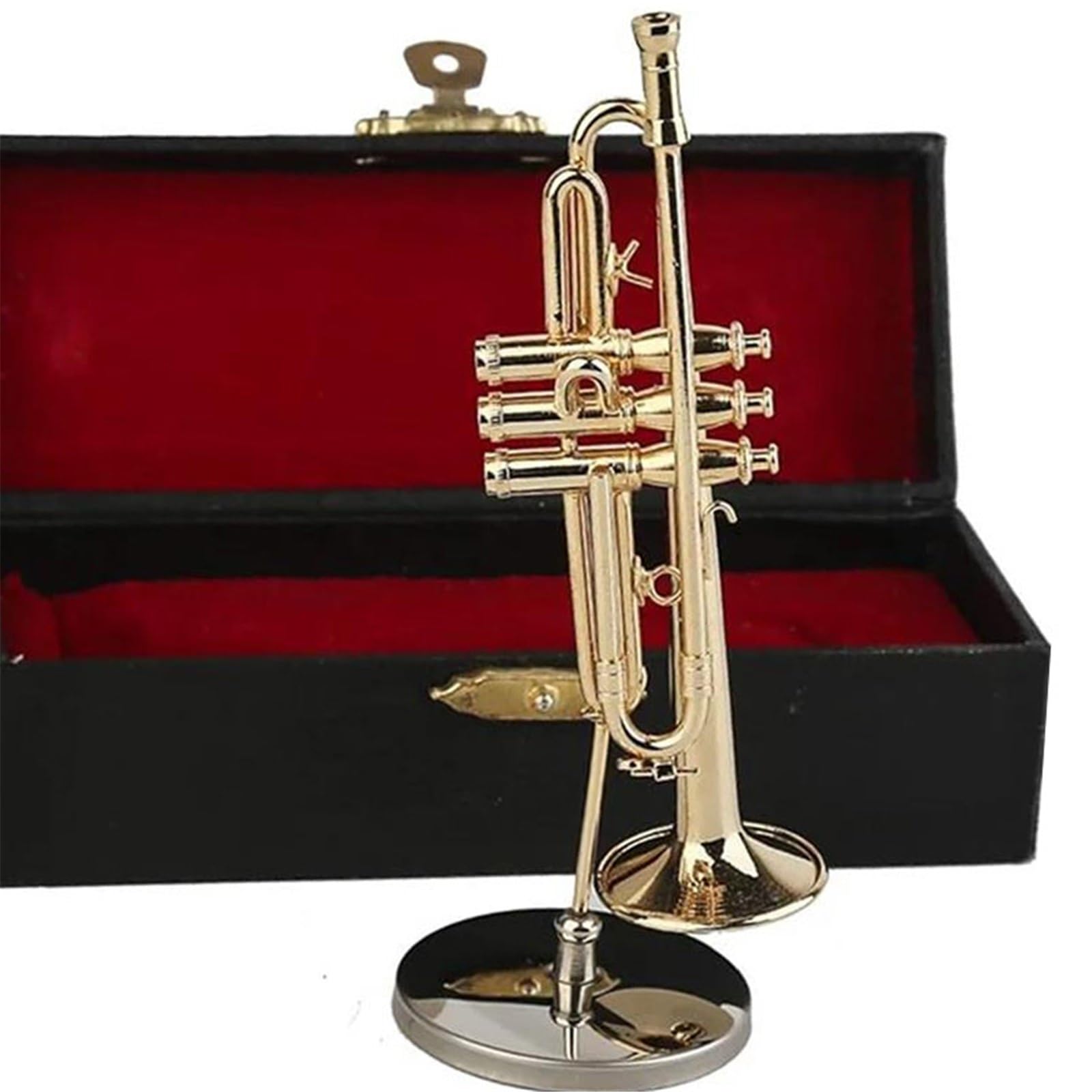 Ozdoby na instrumenty muzyczne Miedziana trąbka miniaturowa ze stojakiem i futerałem ozdoba instrumentu muzycznego