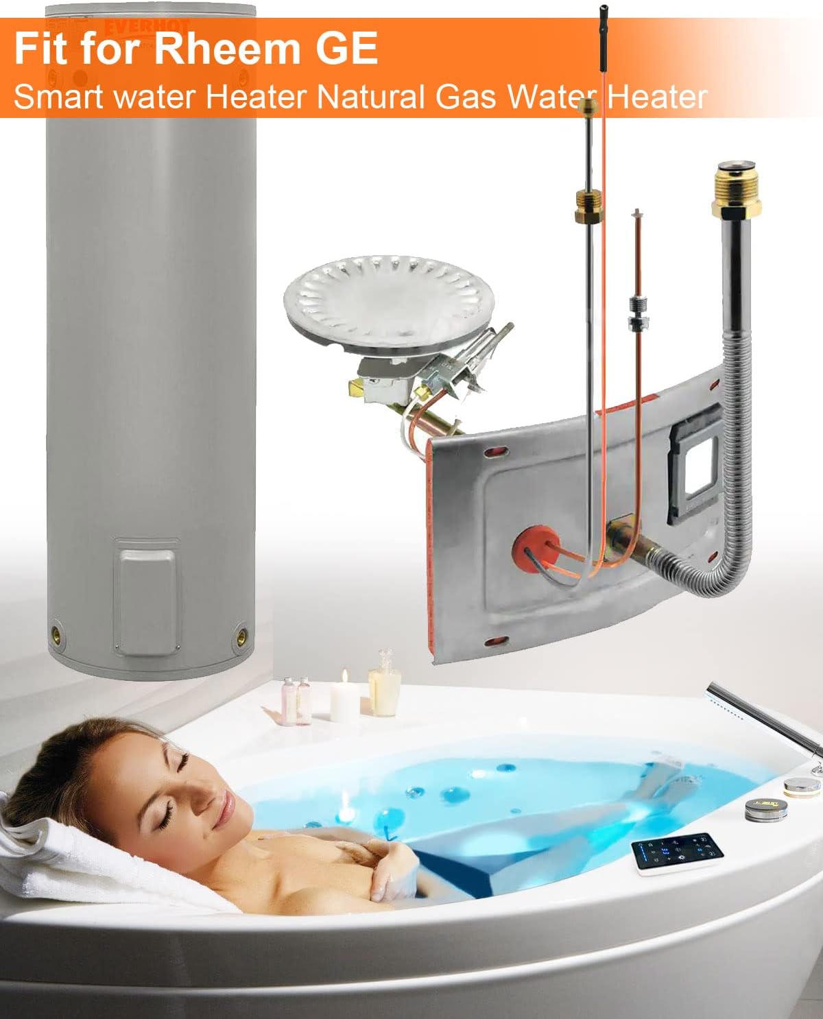 SP20075 Pilot and Igniter Assembly Replacement Kit, Natural Gas Water Heater Assembly Fit for Rheem GE Smartwater Heater, Water Heater Parts Replace GG50T06AVH00 AS39845 22V40PF1 - 