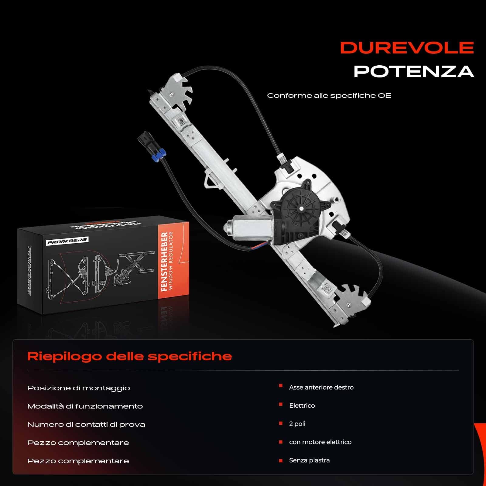 Frankberg Alzacristallo elettrico con motore anteriore destro 46536311 | con motore, davanti, Giusto, 46536311; Compatibile con: Punto Van 188_, Punto 188