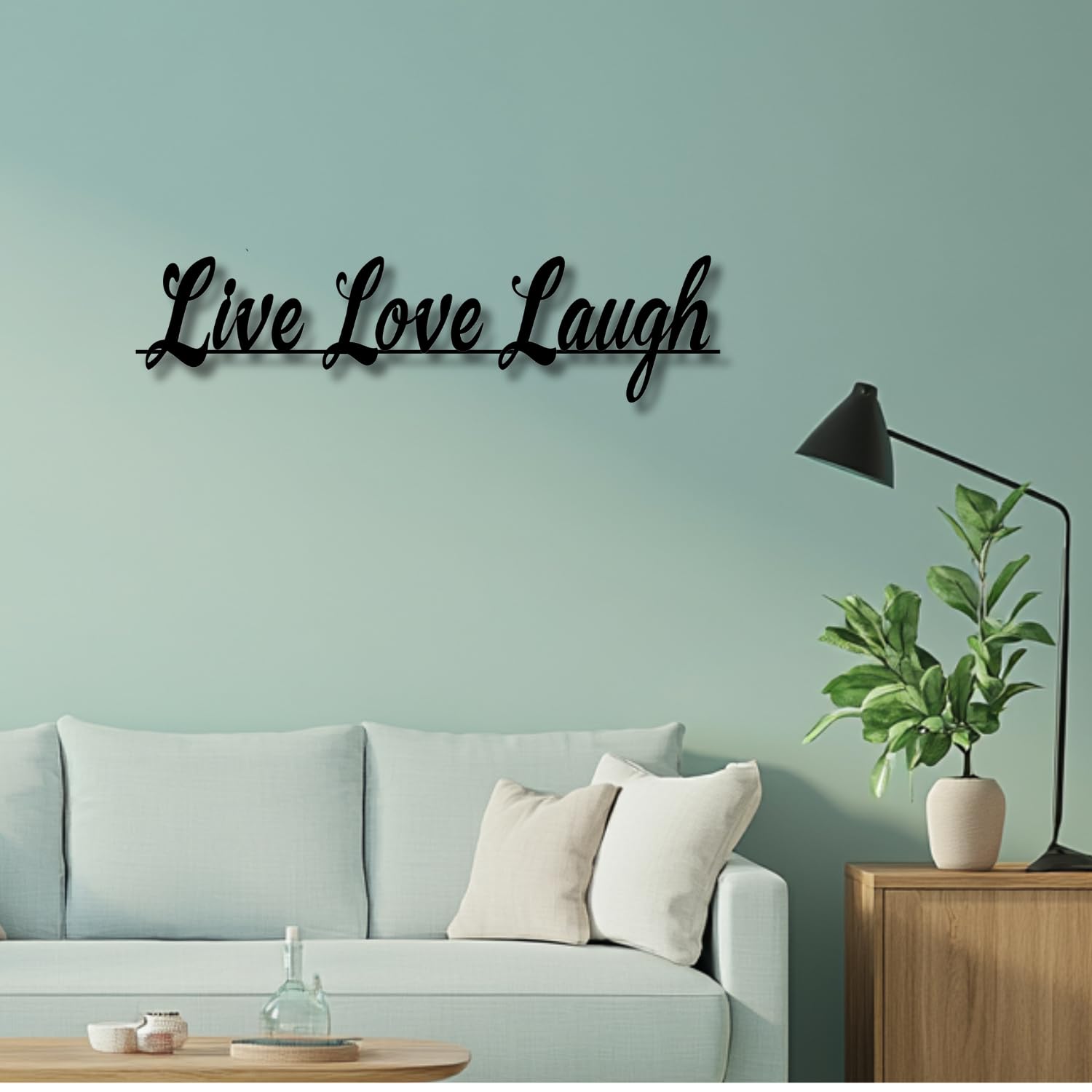 Nowoczesna minimalistyczna metalowa dekoracja ścienna, słowa "Live Love Laugh", "modem domowy", "salon" i "sypialnia" (czarny, 105 x 35 cm, bez ramki)
