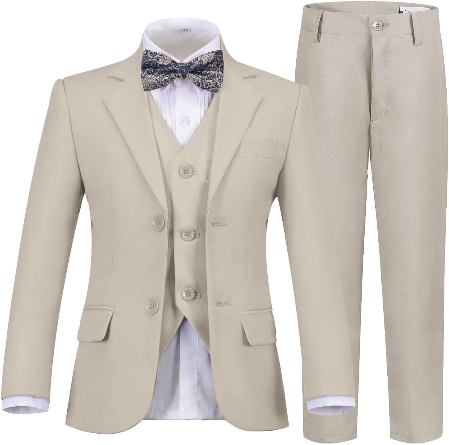 Boys Slim Fit Tuxedo Suit Set with Vest, Shirt & Bowtie