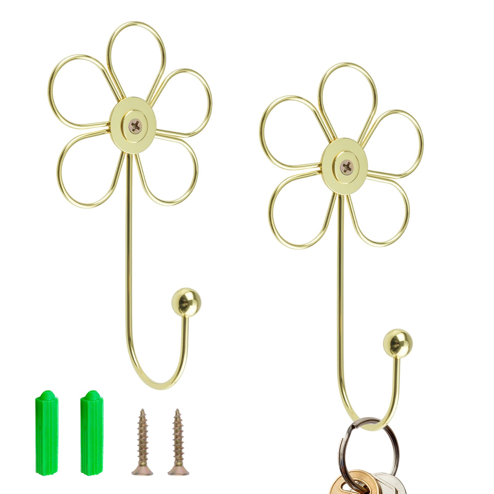 MOROBOR Flower Decorative Wall Hooks, 2 Pcs Utility Iron Curtain Hangers Creative Wreath Hanger Heavy Duty Wall Mounted Single Hooks for Hanging Scarves Towels Keys Bags Hats