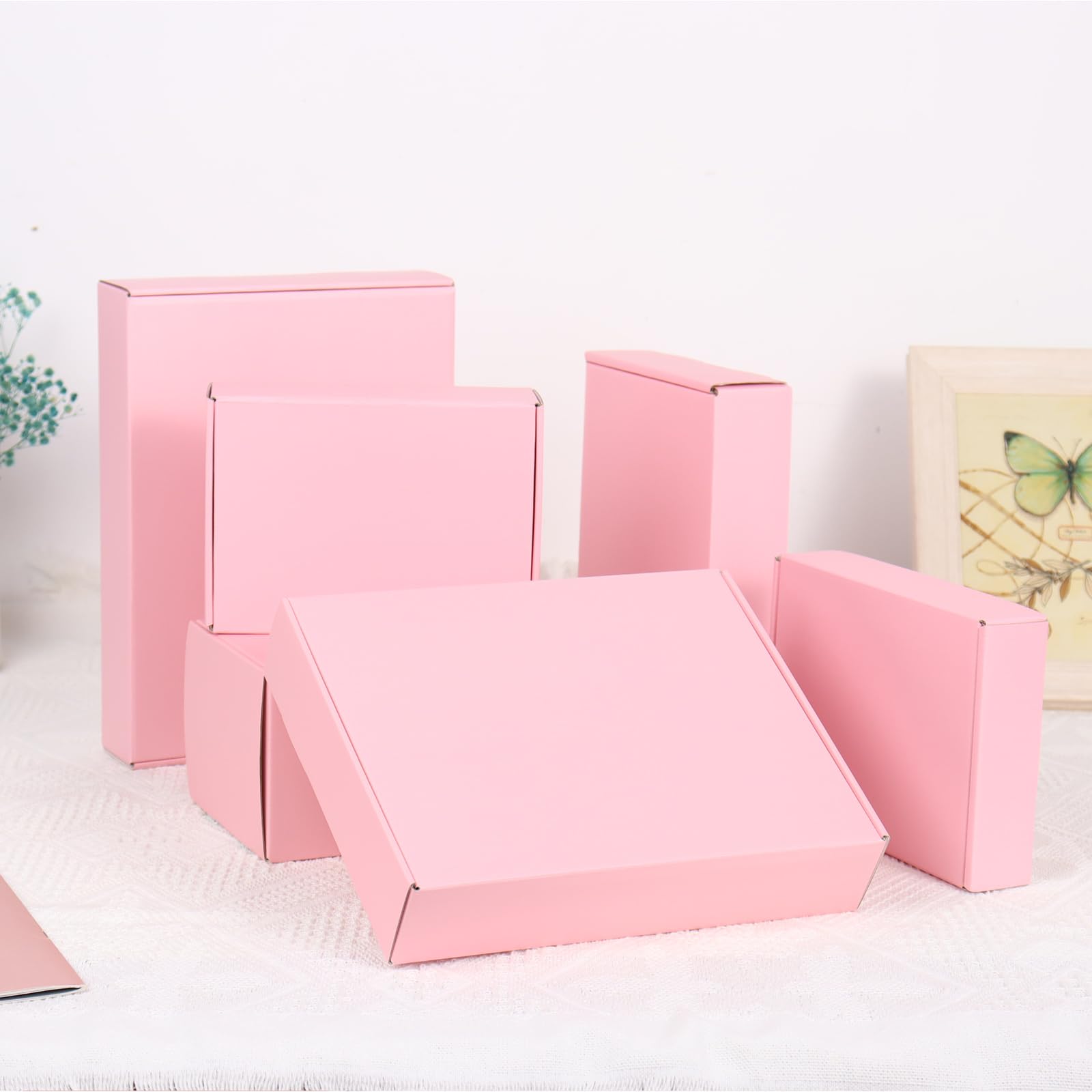 Cajas de envío para embalaje, cajas de cartón corrugado rosa de 9 x 6 x 4 pulgadas, 20 paquetes de cajas de correo medianas para pequeñas empresas