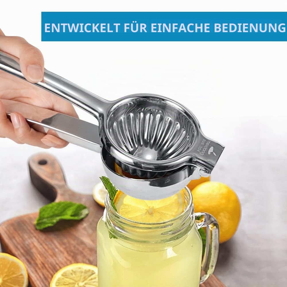 Zitronenpresse Limettenpresse Zitruspresse Edelstahl Handpresse Entsafter Manuelle Zitruspresse zum Entsaften von Zitrone & Limetten, Gemüse, Großer, Silber