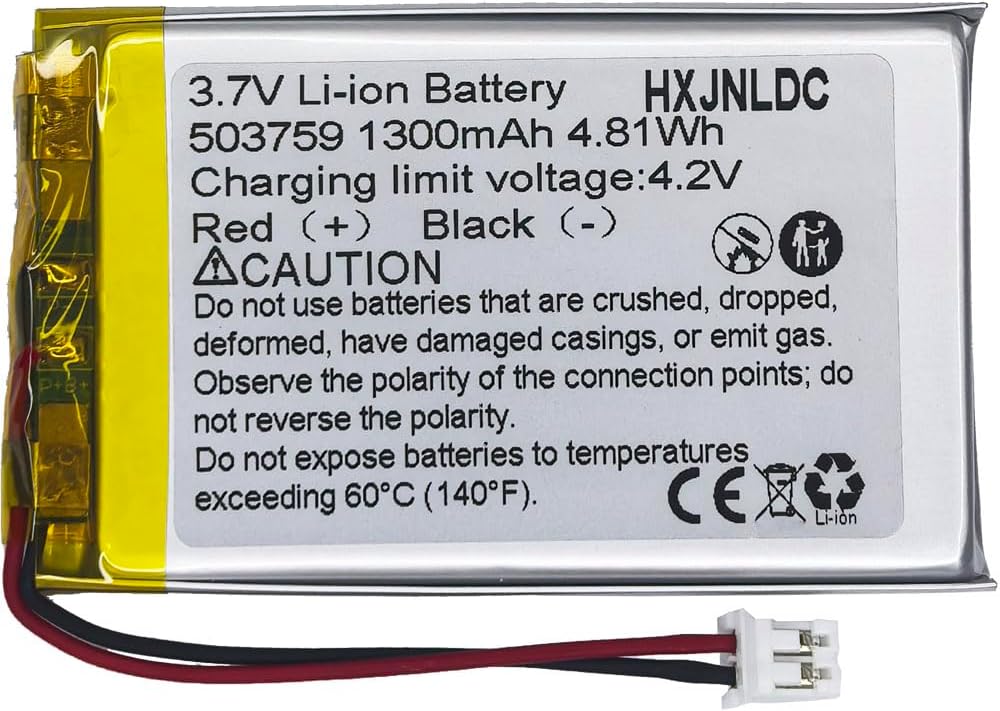 DC 3.7V 1300mAh 503759 Rechargeable Lithium Polymer Replacement Battery for DIY 3.7-5V Electronic Product, Mobile Energy Storage Power Supply