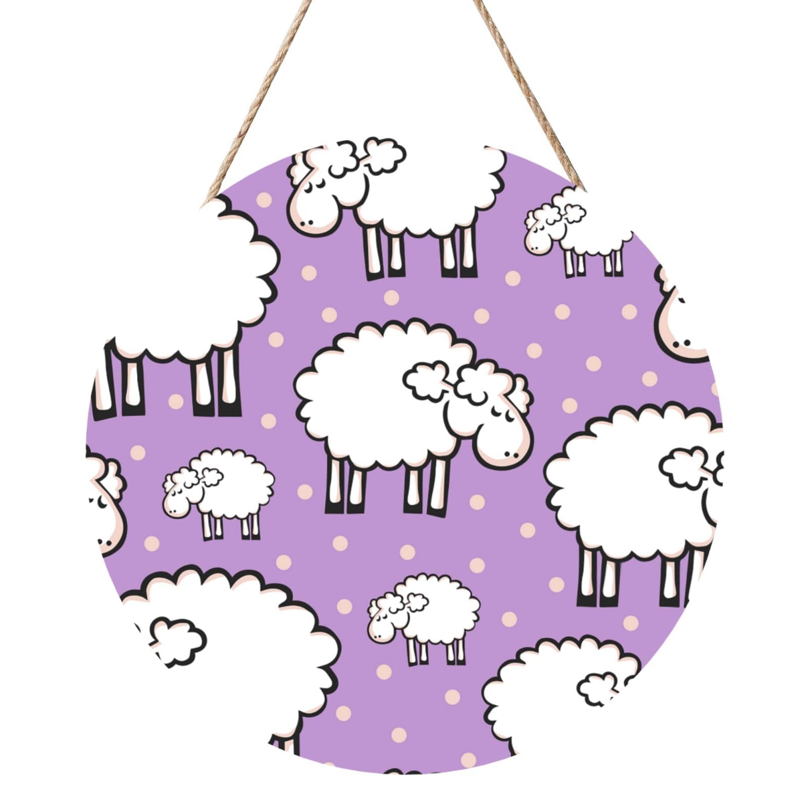 InOmak Cute Cartoon Sheep Pattern, Round Wood Panel Painting 12 in, Wall Hanging Painting For Home