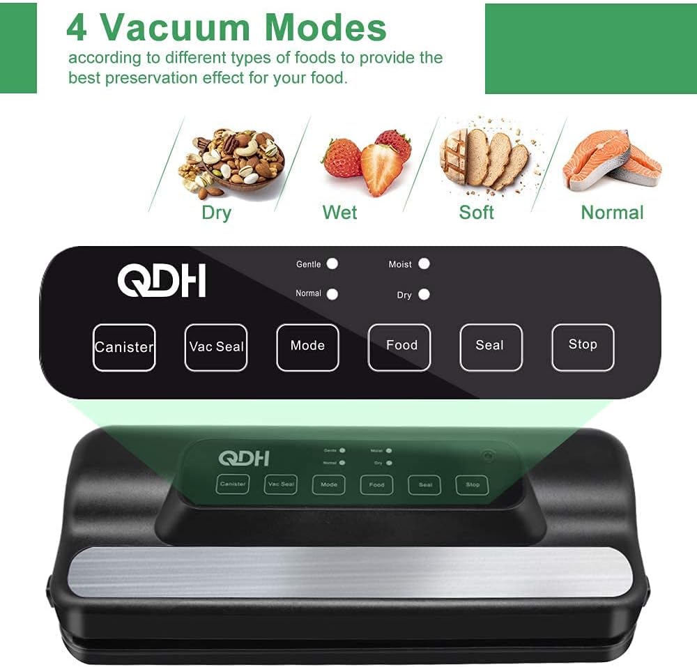 Automatic Intelligent Vacuum Sealer Machine With Built-in Cutter For Food Saver, Automatic 5-in-1 Food Sealer,(-95Kpa) Air Sealing System Machine Dry & Moist Food Modes, Easy to Clean, Compact Design