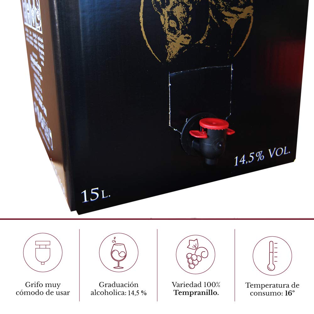 Bag in Box 15L Vino Tinto PREMIUM (Equivalente a 20 Botellas de 750 ml) vino tinto con grifo y asa incorporada con la máxima calidad de Bodega Los Corzos