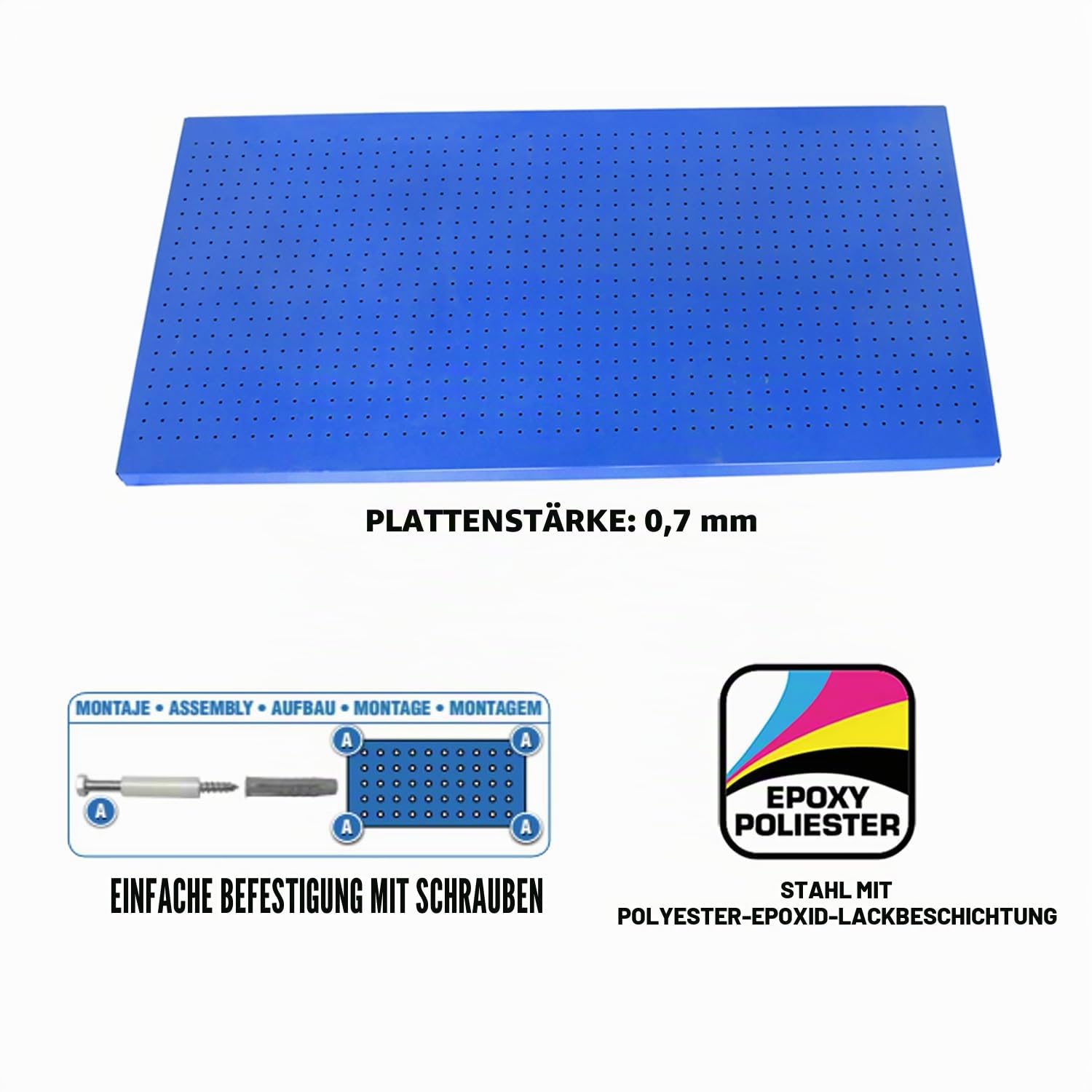 SimonRack Werkzeugwand,150x60x3,5 cm, Metall-Lochwand, Halterungen, Montagematerial, Blau