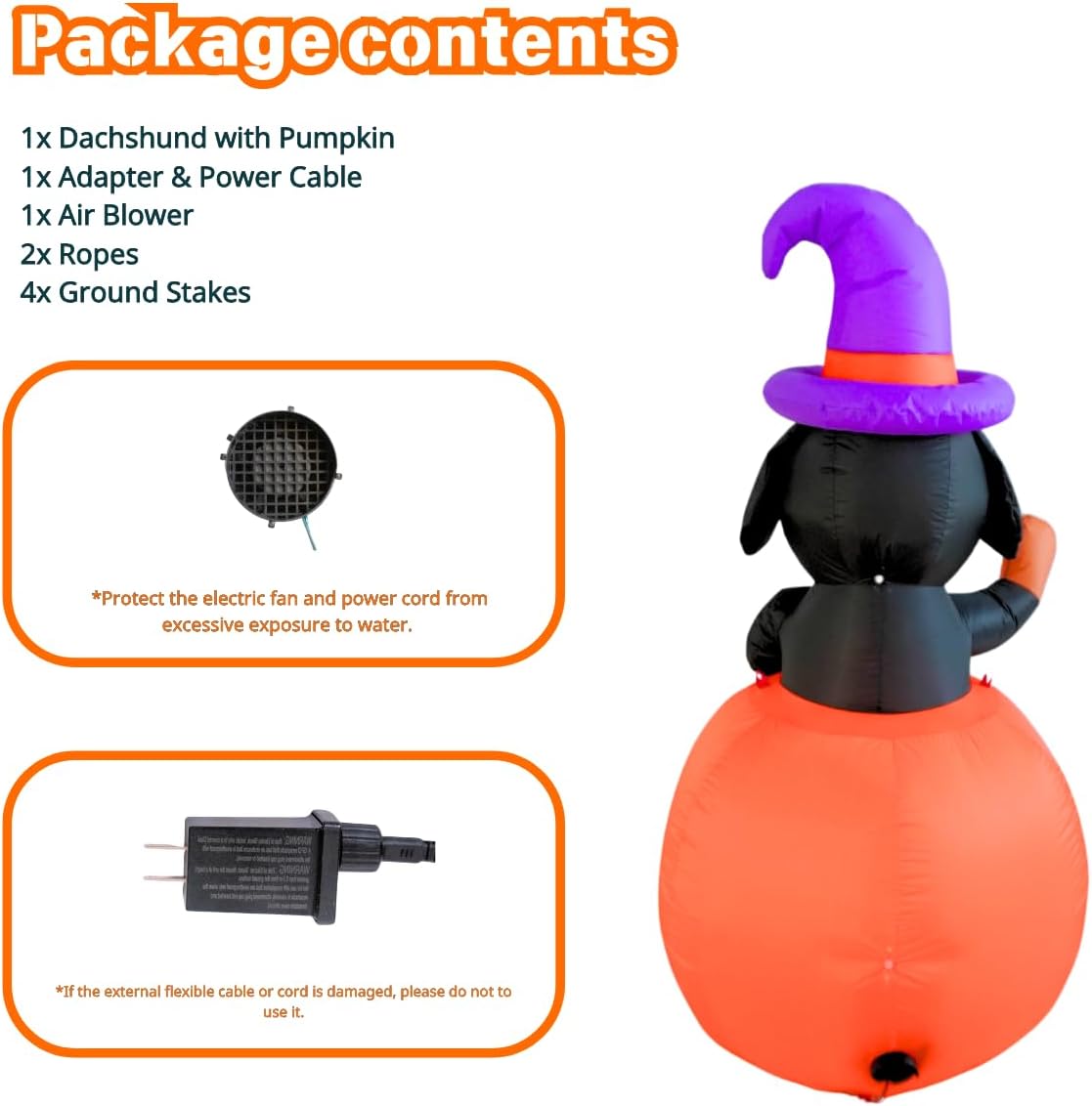 PTS 5FT Inflatable Dachshund Dog with Pumpkin Outdoor Decoration, Halloween Blow Up Yard Decorations, Built-in LED Lights Inflatables Spooky Holiday Funny Decor for Indoor Lawn Garden