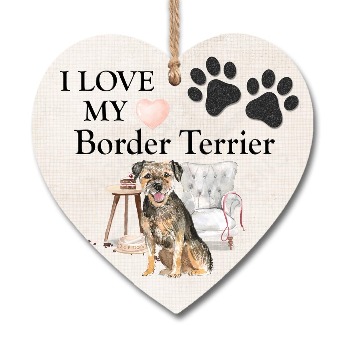 I Love My Border Terrier Heart Plaque Hanging Sign H0292 (13cm x 13cm)