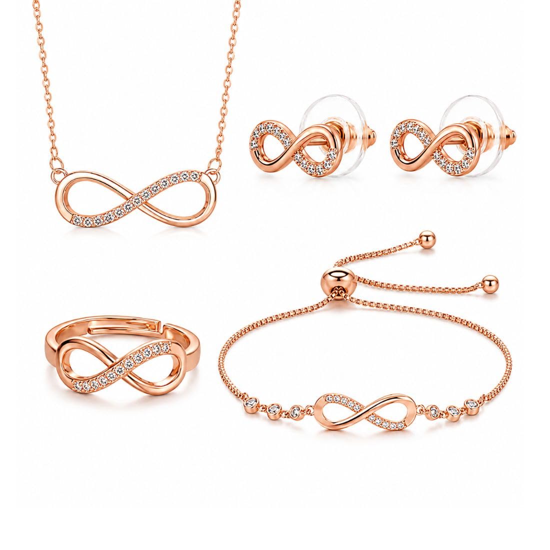 Infinity Bracelet, Pendant, Ring and Earring set for Women | AD Stone | Anti Tarnish | Light Weight-image-40
