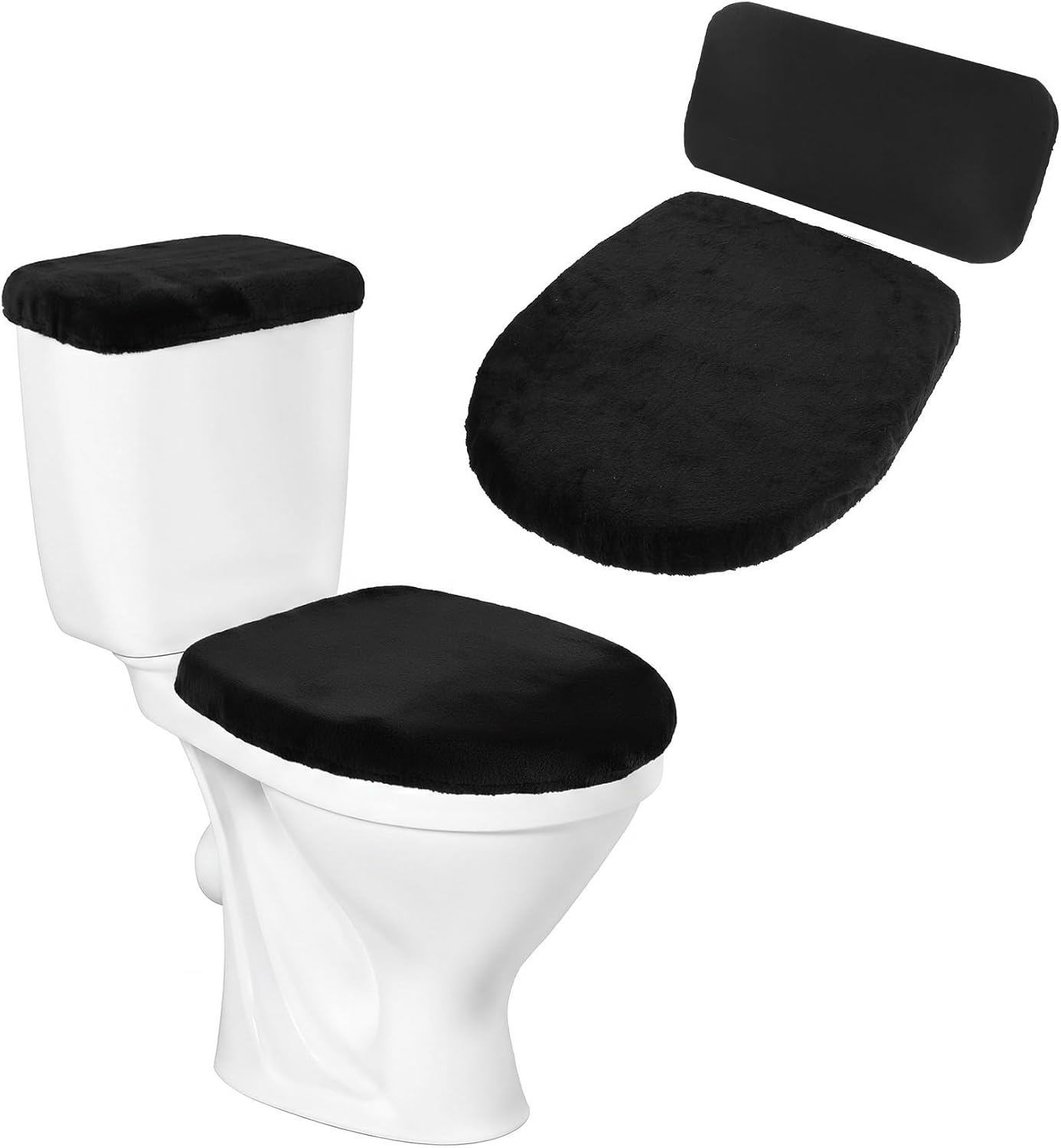 2 Pack Black Toilet Seat Cover, Nylon Toilet Tank Cover Set Soft Velvet