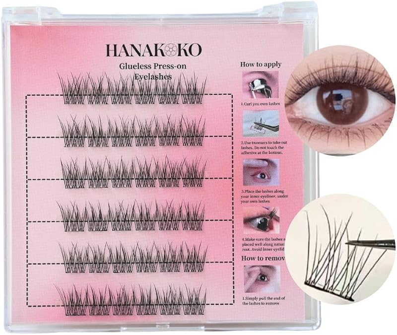 Cílios em tufos autoadesivos HANAKOKO 10–13 mm, modelo Fish Tails, sem cola e sem ímãs — Reutilizáveis, pacote com 1 kit