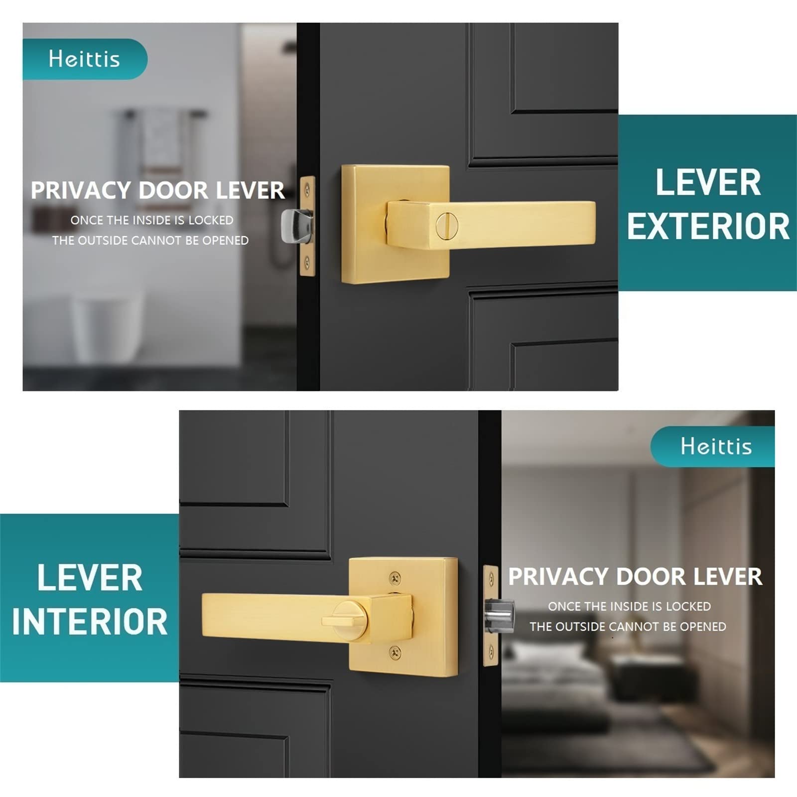 Kwikset Halifax Square Satin Brass Privacy Bed Bath Door Handle Handle 730HFL SQT 4