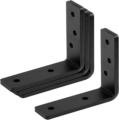 4 soportes negros de acero resistente de 5 pulgadas, soporte de esquina de 5 pulgadas, soporte de encimera L de 90 grados, soporte de chimenea para