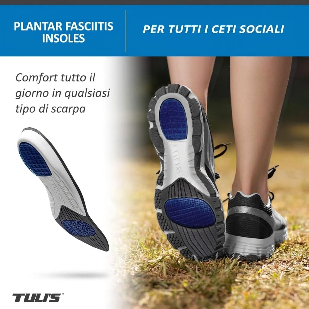 Tuli's Plantar Fasciitis Insoles Solette di Supporto Media, 1 Paio | Fascite Plantare – Archi e Sollievo dai Dolori del Piede, Ammortizzazione Antishock Premium