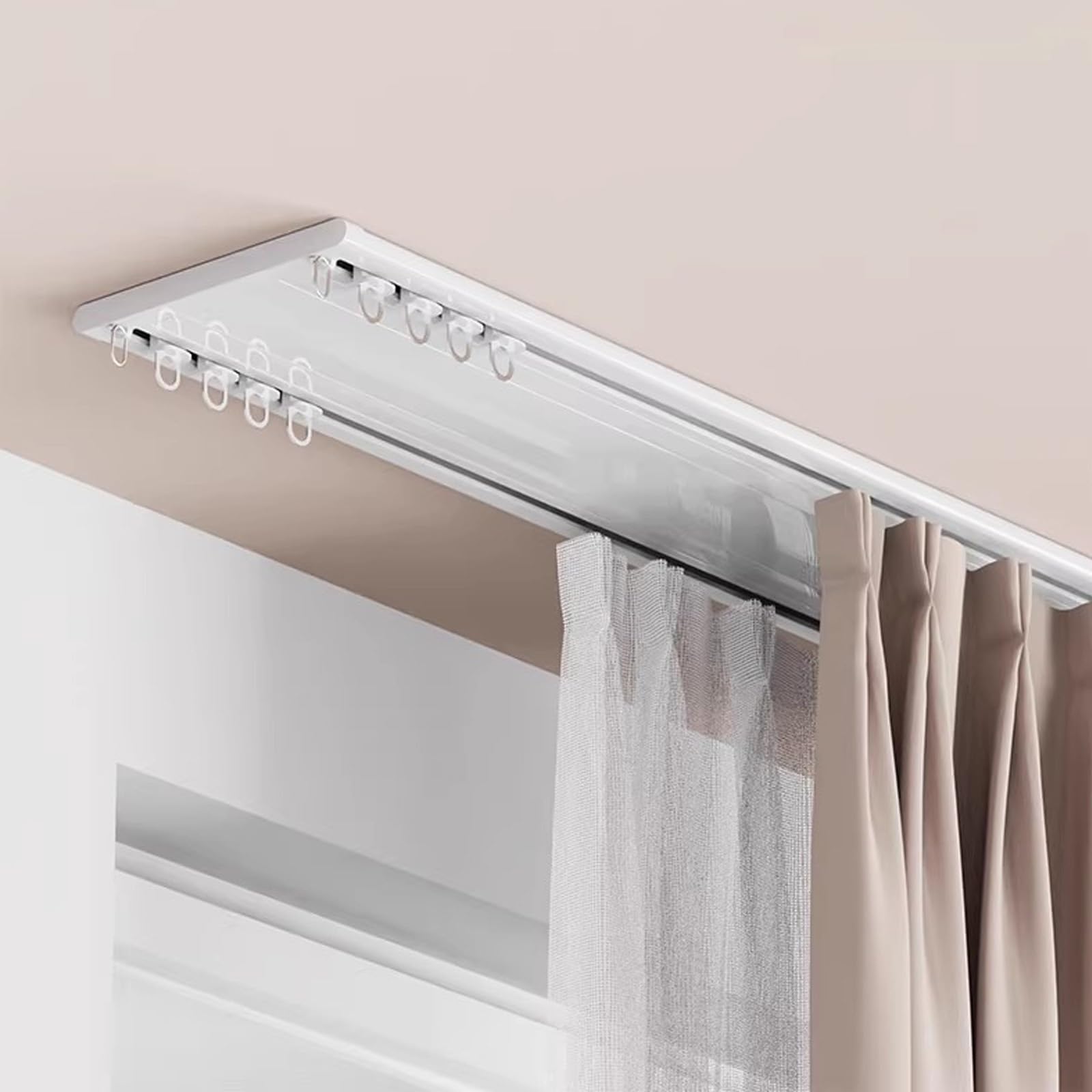 Riel De Cortina Doble Techo 2 3 4 5 6metros Riel De Cortina Oculto Riel De Cortina De Techo Silencioso De Aluminio Kit De Riel De Cortina Deslizante Con Rodillos Para Divisor(White,2m/6.6ft)