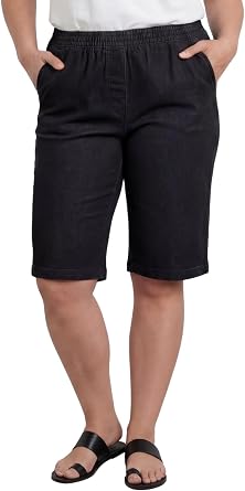 Turtle Bay New York Womens Pull-On Bermuda Shorts with Elastic Waist, Stretch Denim & Twill Shorts with Pocket