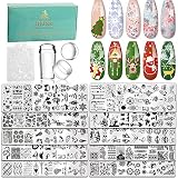 Biutee Nagel Stamping Schblonen Set, 10 Stück Nail Stamping, Stempel Nageldesign, Stempel und Schaber für Nagelstempel Maniküre French Nail Art, Nagelstempel Maniküre