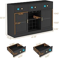 Vista 3 de Auromie Armario de bar de vinos con luz LED, gabinete de café para el hogar con estante para vino y vidrio, aparador de cocina con gabinete y Negro