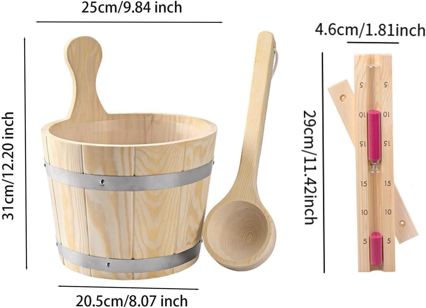 Generic 木製サウナバケツ 木製バケツ 多目的サウナアクセサリー 砂タイマーバレル ウォーターバケツ スチームルーム バスルー