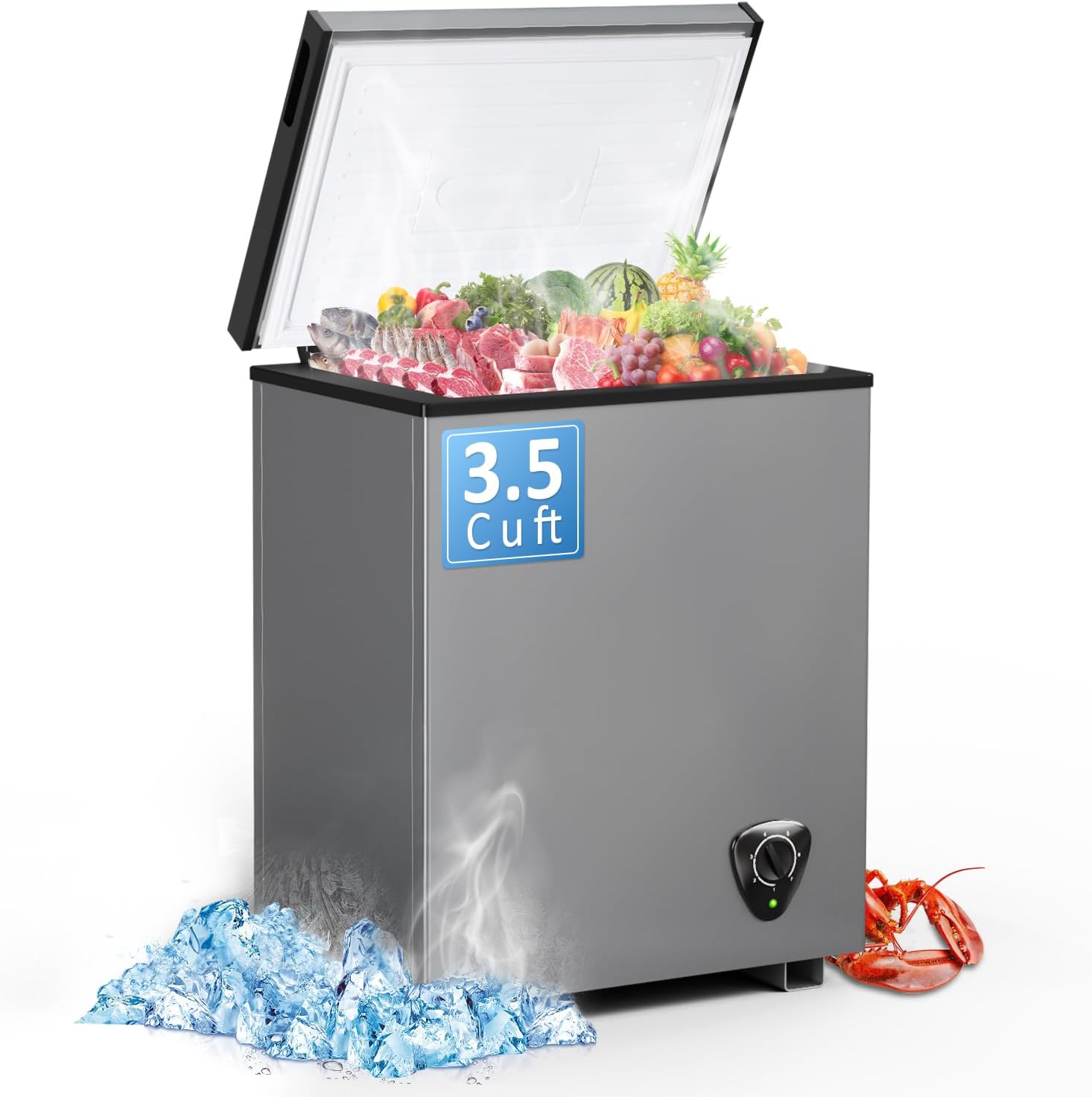 Chest Freezer - Compact Deep Freezer 7 Adjustable Temperature with Removable Basket, 3.5 Cubic Feet Energy Saving Super Quiet for Garage, Office, Kitchen, or Apartment