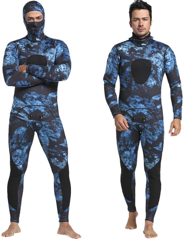 Nataly Osmann Men 5mm Neoprene 2-Pieces Camouflage Spearfishing Premium Wetsuit Long Sleeve Scuba Diving Suit Full Body Keep Warm Hooded Snorkeling Suits