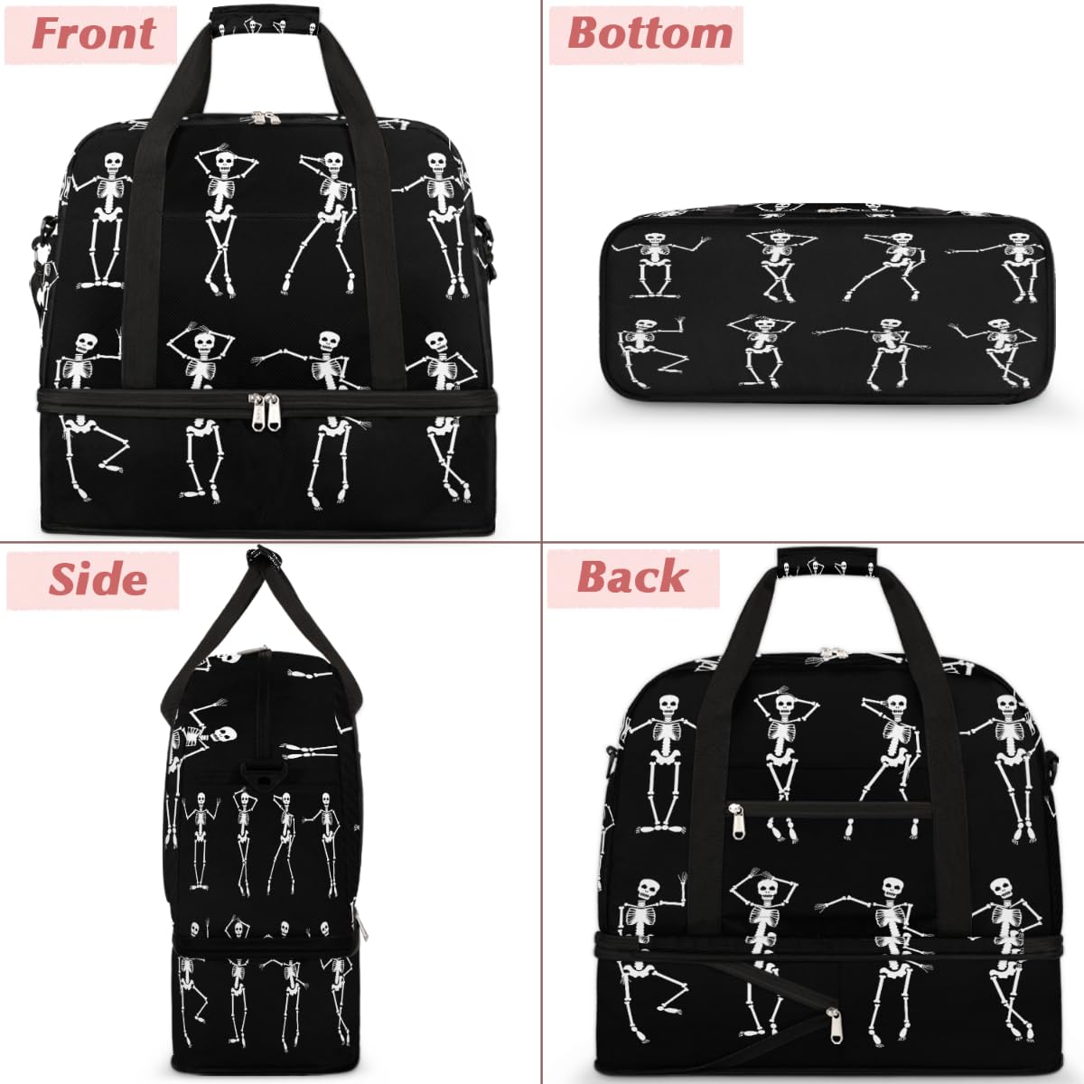 Sac de voyage amusant squelette de danse pour homme et femme - Sac fourre-tout pliable - 47 l - Pour sport, gym, yoga, couleur, 47 L, Organiseur de sac
