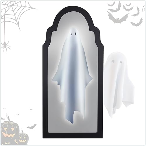 Miniatura 4 de Espejo fantasma con holograma de Halloween 2025 Aparición flotante espeluznante para decoración de interiores, exhibición aterradora para mesa,