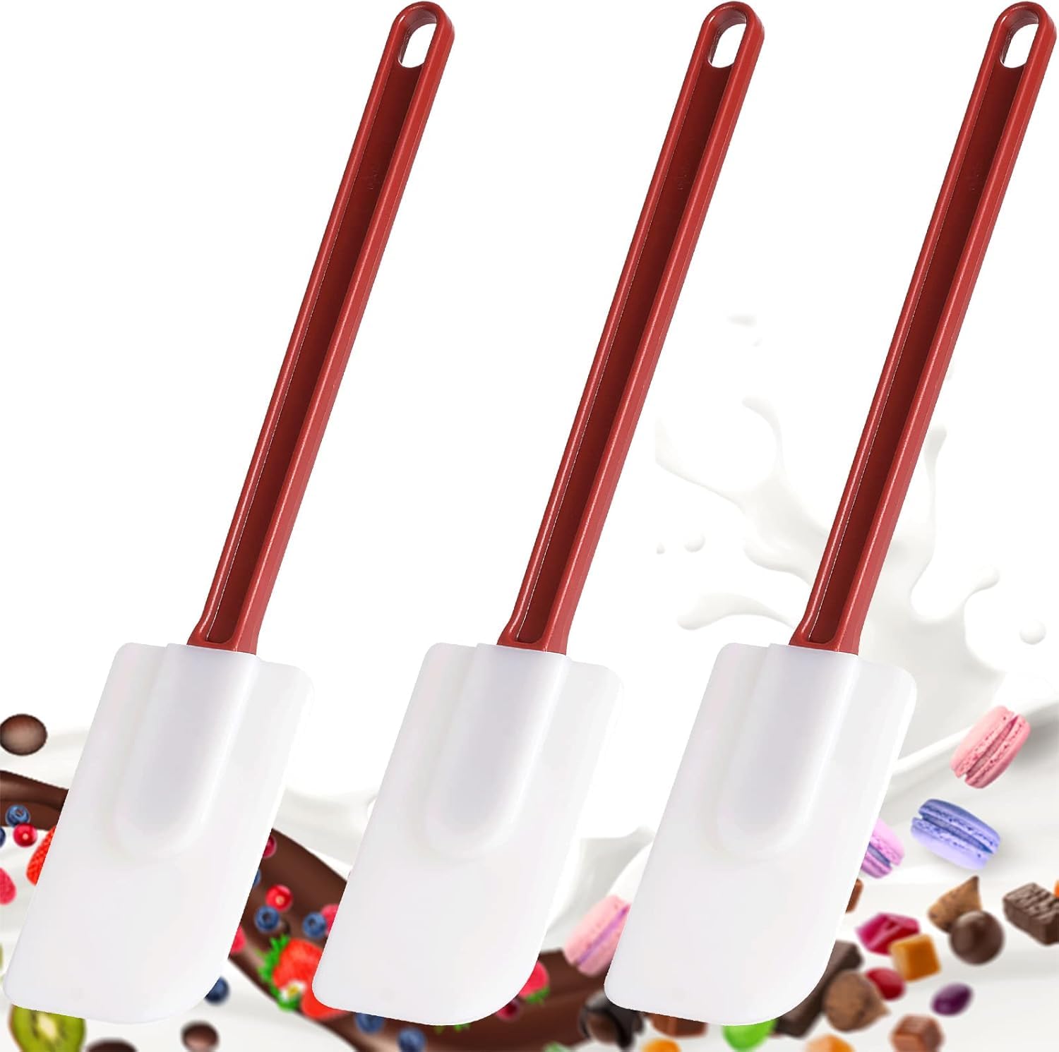 Silicone Rubber Spatula Set of 3, Commercial Rubber Spatulas & Spoons Nontick, BPA-Free & Resistant to High Heat (3 Scrapers M(14"))