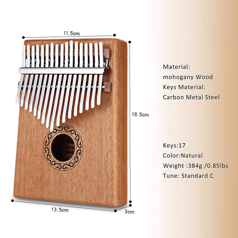 Dripex Kalimba 17 Schlüssel, Finger Daumenklavier Kalimba Thumb Piano Marimba Instrument für Musikliebhaber Anfänger (Mahagoni)