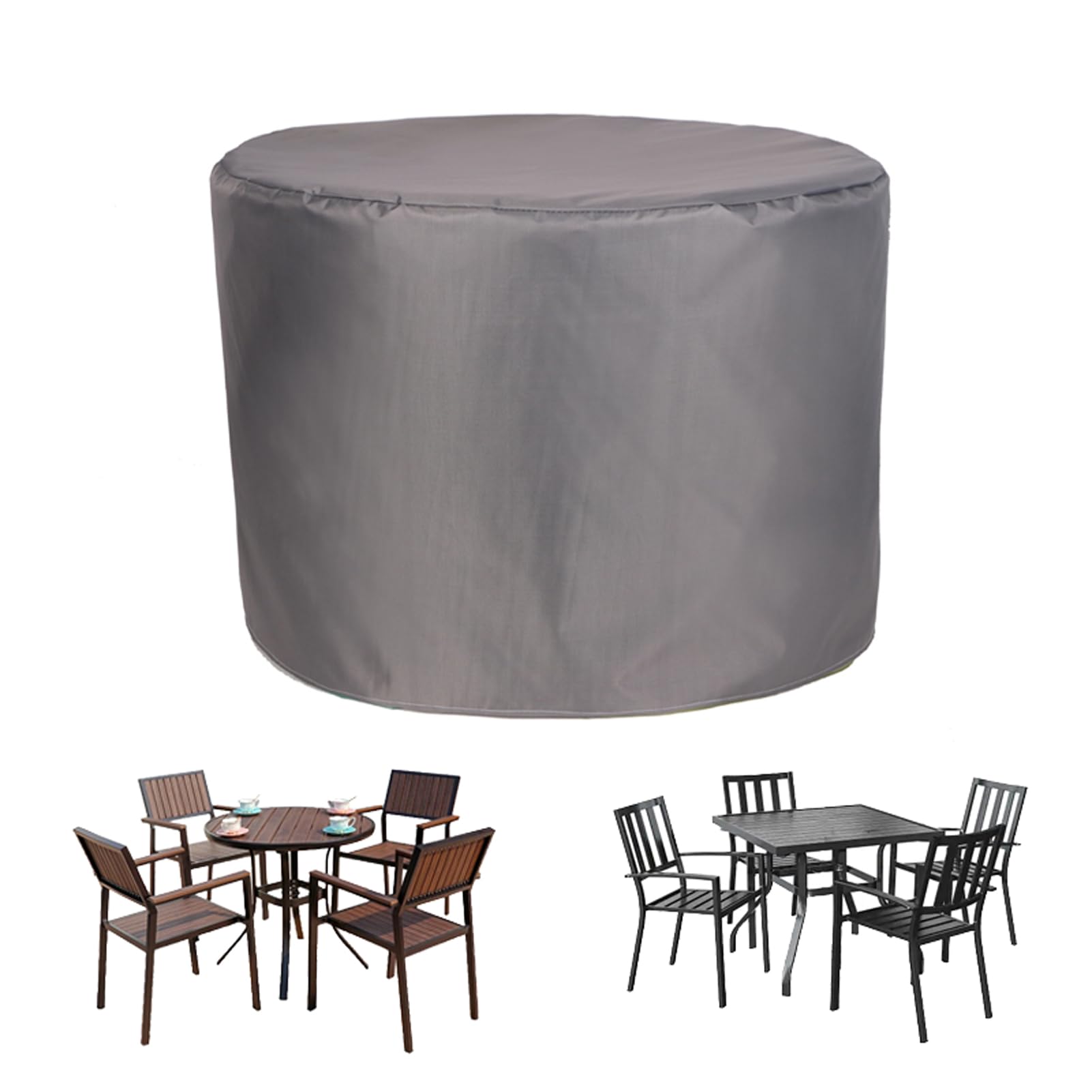 Runde Terrassenmöbelabdeckung, Dunkelgrau, Ø 274 Cm X H 71 Cm – Wasserdicht, UV-beständig & Strapazierfähig