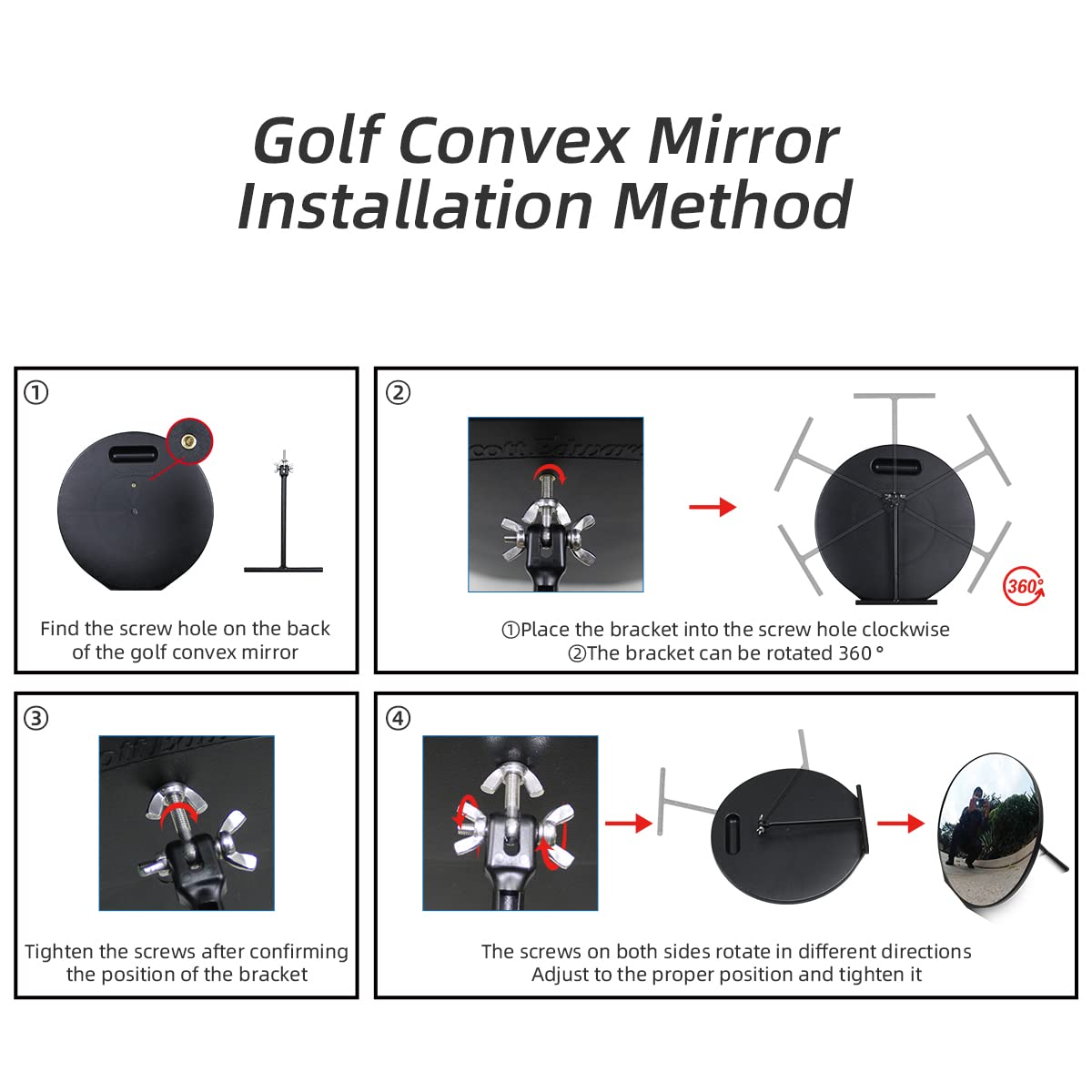 12 Inches/30cm Diameter Golf Convex Mirror for Swing Trainer Golf Practice Stepless Angle Adjustable Shatter Resistant Acrylic Mirror Foldable Stand