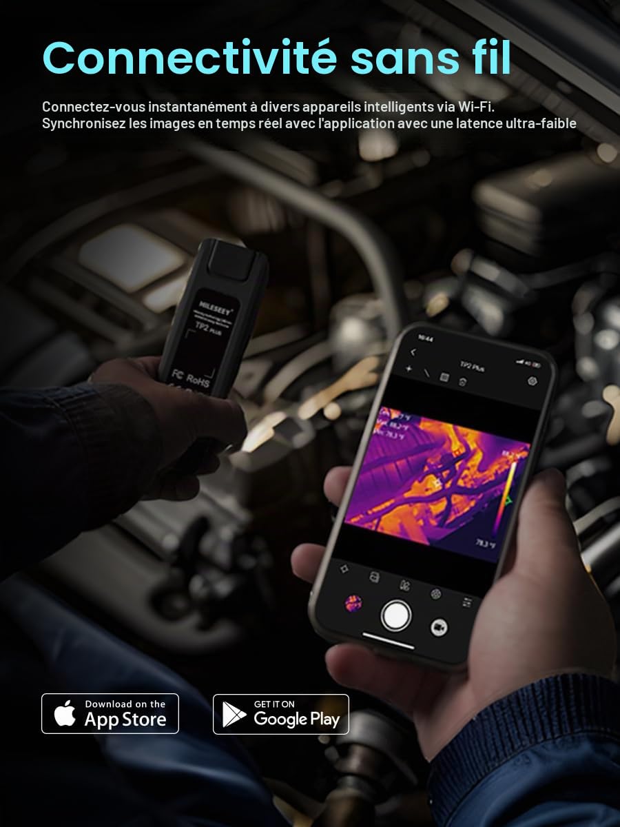 MILESEEY TP2 PLUS Caméra thermique pour Smartphones, caméra d'imagerie thermique 256x192 IR pour iOS et Android, gamme de température -4°F~1022°F, sensibilité thermique 40mk Imageur Thermique