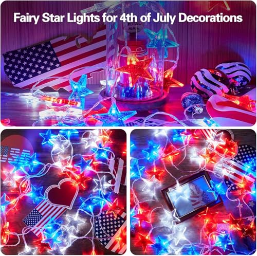 40-Led Red White Blue Star Lights