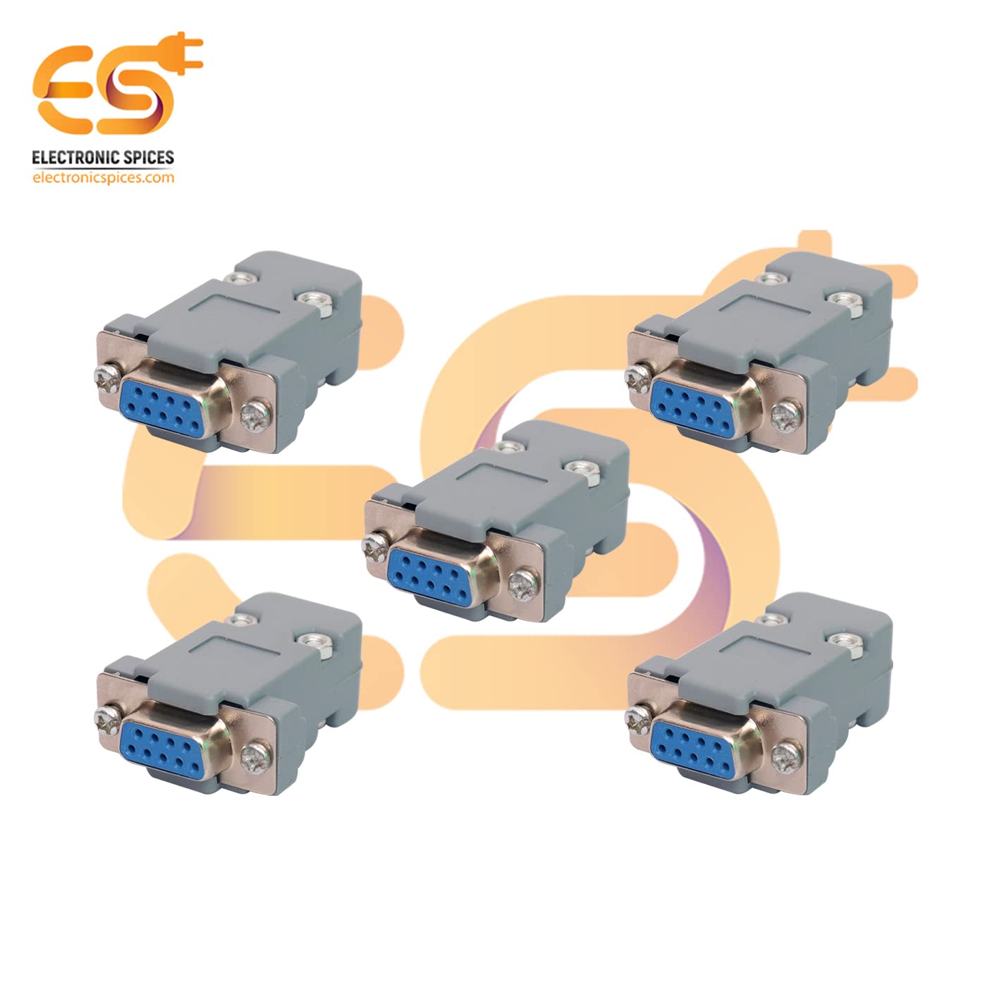 Electronic Spices DE-9 9 through hole D-sub miniature female connector with backshell pack of 5pcs 2