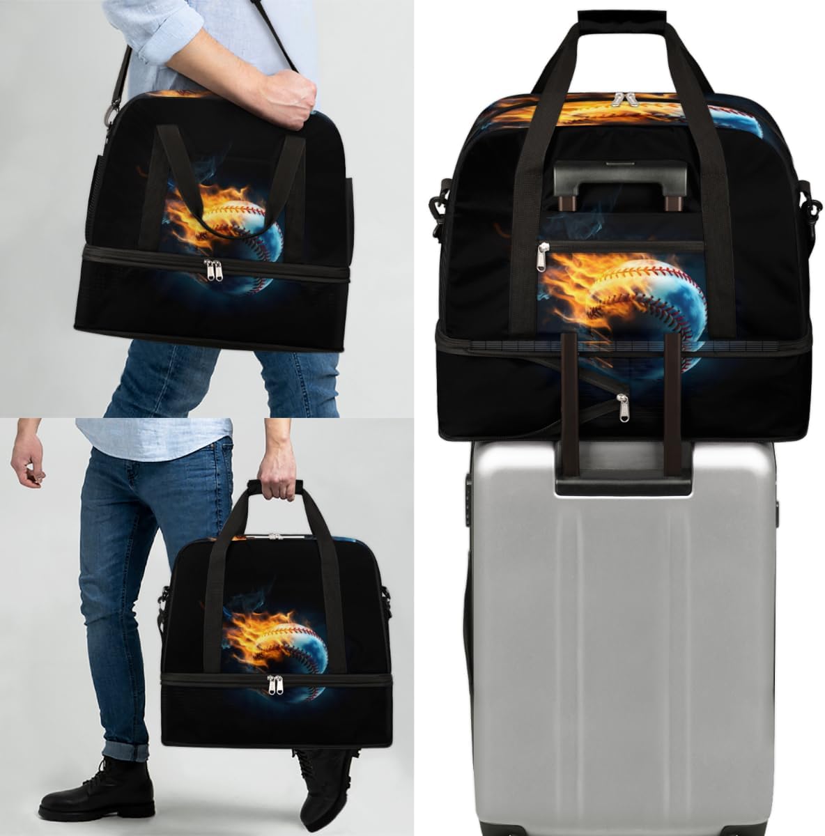 QsirBC Fun Baseball Style Gym Bag for Women Duffle Tote with Shoes Compartment Men Weekender Duffel for Dance Travel Sports Swimming Overnight