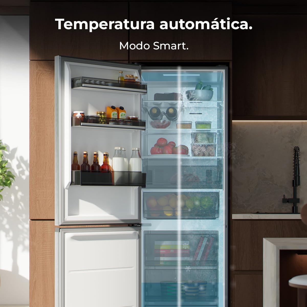 Cecotec Frigorífico Combi 409L Total No Frost Bolero CoolMarket Combi 409 Inox C. Altura 185cm, MAX INSIDE con VIP Tech, Compresor Inverter Plus, Bajo Consumo, Cajón Temperatura Variable, Inox