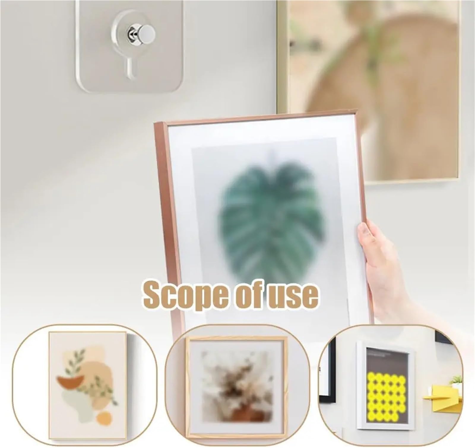 Gancho Adhesivo 50/10 ganchos autoadhesivos de pared for marcos fotos y relojes. Adhesivo fuerte. Clavos transparentes. Soportes for colgar(100pcs white)