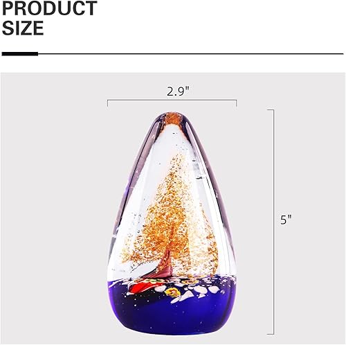 Miniatura 2 de CAILIDE Regalo de cristal de arte de árbol de la suerte dorado soplado a mano para Navidad, cumpleaños, hogar, oficina, decoración, peso de papel